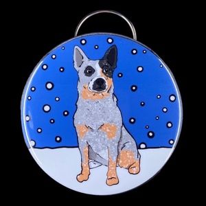 Blue Heeler in the Snow Bottle Opener Keychain, Holiday Dog Accessories handmade